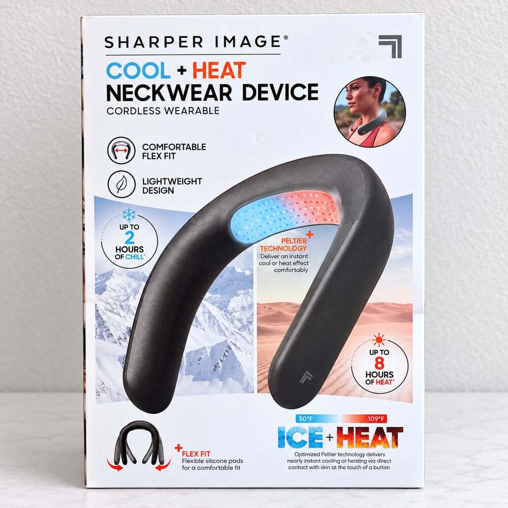 NEW Sharper Image Cool + Heat Neckwear Device Cordless Rechargeable Black